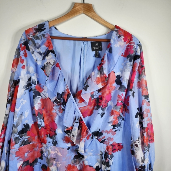 NWT Adrianna Papell Women's Coral Blossom Faux Wrap Bell Sleeve Dress Size 20W - Picture 4 of 8